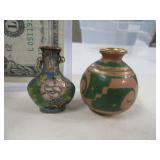 (2) Mini Pottery/Metal 1.5" Jars SouthWest