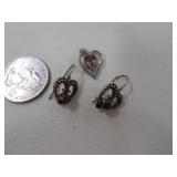 Sterling Heart w/ Purple Stone Earrings & Pendant