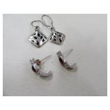 (2) Sterling Earrings Cutout & Red Stone
