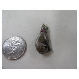 Sterling Silver 1" Cat Pendant w/ Pink Stone