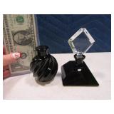 (2) Black Glass 3" Perfume Bottles