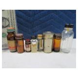 (8) asst Antique Medicine & Pill Glass Bottles Tin