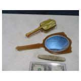 (3) Celluloid Vintage Dresser SET mirror~Brush