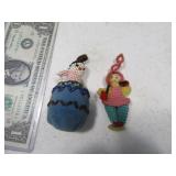 (2) Early 2" Beaded~Yarn Pin Cushion Figures