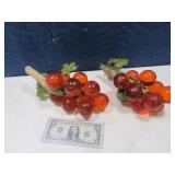 (2) Early 10" Orange Art Glass Grapes Decor