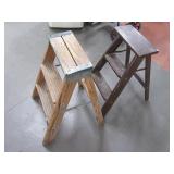 (2) Wood Vintage Small 2step Step Stools