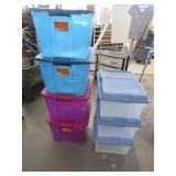 (7) Clear/blue~red Storage Tubs 66qt & 32qt