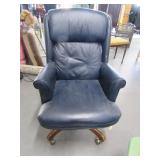 Formal Blue Leather Office Rolling Chair