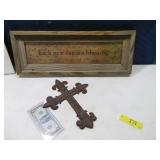 (2) Religious Metal 10" Cross & EachDay 24x8 Sign