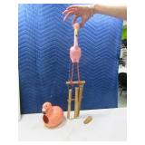 (2) Pink Flamingo WoodChime & Pottery BirdHouse