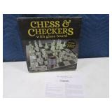 New 10" Glass Chess~Checkers Board Game Set