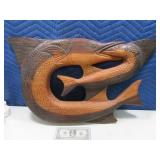 24x20 Carved Unique Fish Eating Fish Sculpture
