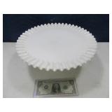 12" Vintage Milk Glass Hobnail RibbonEdge CakePlt