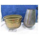 (2) Metal 16"ish Brass Tub & Metal Vase? NEAT
