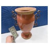 14" Modern Decor Vase Brown w/ Metal Handles