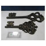 (2) 22"/16" Metal KEY Wall Decor MidCentury