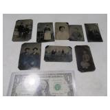 (8) Antique 3"ish Metal Photographs Pictures Tin