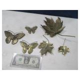 (2) 3pc Brass Wall Decor Butterflies & Leaves