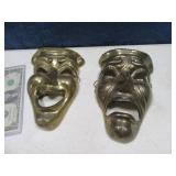 Pair Happy~Sad Brass 7" Wall Faces
