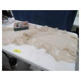 Lot Wooden Sewing Spools & Crochet Table Runner