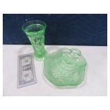 2pc Green Uranium? Glass Vintage