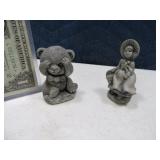 (2) 3" Volcanic Ash Figurines Girl & Teddy Bear