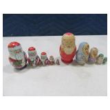 (2) Signed SANTA Nesting Doll Sets 4" & 3.5"