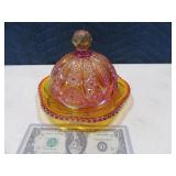 Early 7" Carnival Glass Covered Dish NICE