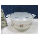 PYREX 8" Casserole w/ Unique Brown Pattern Vtg
