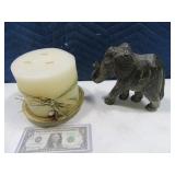 (2) Wooden Elephant & New Candle 6"ish