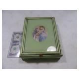 Antique Glass/Wood 9"x7" STash Storage Box unique