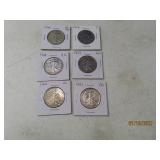 (6) 1941~1946 silver Walking Half Dollars NICE