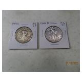(2) 1943/44d AU Walking Liberty Half Dollars silvr