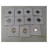 (11) 1920s Mercury silver Dimes sleeved