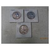 (3) 1954/d/s Franklin silver Half Dollars