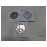 (3) 1949/d/s Franklin Silver Half Dollar Coins