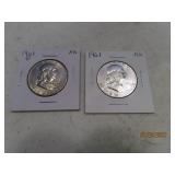 (2) 1961/61d Franklin Silver Half Dollars