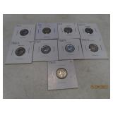 (9) 1940s Mercury silver Dimes Coins sleeved