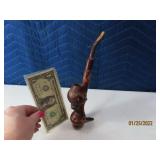 Unusual 9" Wooden Handcarved Smoking Pipe