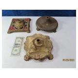 (3) Antique Heavy 8" Metal Lamp~Smokestand Bases