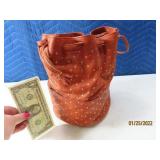 Unusual 10" Vtg African Leather Bag Orangish