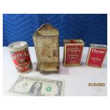 Lot Antique Tins & Matchholder Spice~Royal (4)