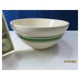 Antique GreenStripe 10" Pottery Mixing Bowl