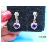 Beautiful Sterling Amethyst Heart Dangle Earrings
