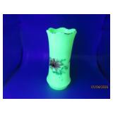 Antique Glowing Uranium 6' Glass Handpainted Vase
