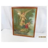 vtg 17x21 classic Angel & Kids framed Poster Art