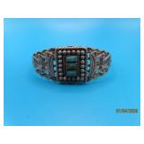 Pawn Silver 2.25' Bracelet Turq Unmarked Embossed