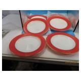 (6) vtg PYREX Flamingo Pink 8' Plates gold rim