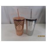 (2) New STARBUCKS 16oz Tumblers Copper/Silver $50