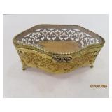vintage 6' Beveled Glass & Metal Jewelry~Stash Box
